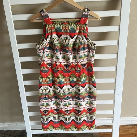 Maggy London Ikat Stipe Woven Boho Sheath Dress Square Neck Size 6P - Picture 1 of 13